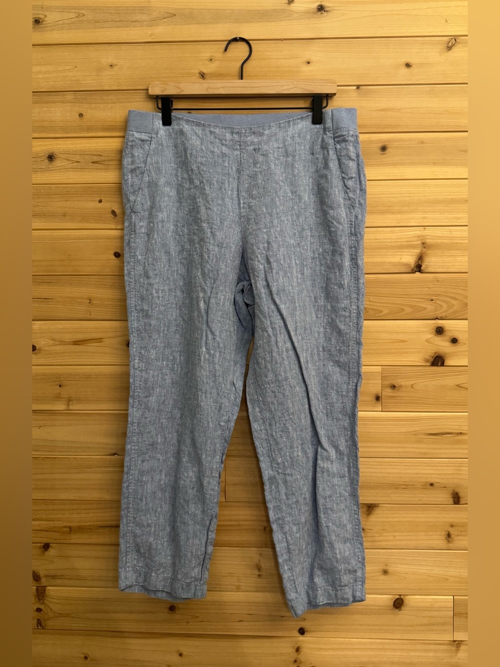 J Jill Medium Love Linen Light Blue Mid Rise Cropped Pants Vacation Resortwear